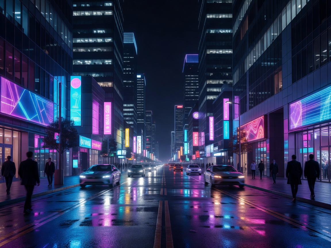 Neon illuminated avenue in a modern metropolis